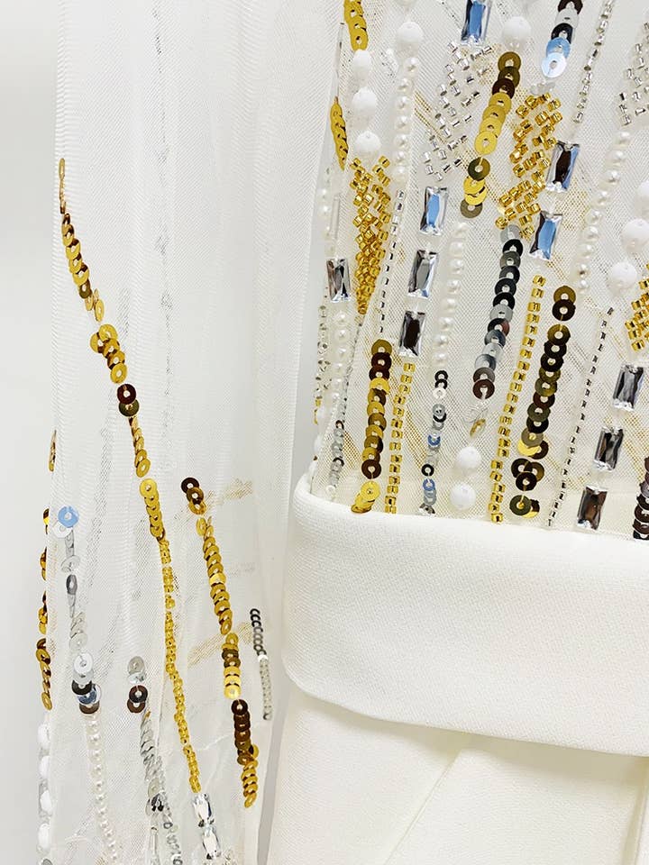 White JP009 Luxe Sequin & Diamond Mesh Jumpsuit for wholesale on Faire4