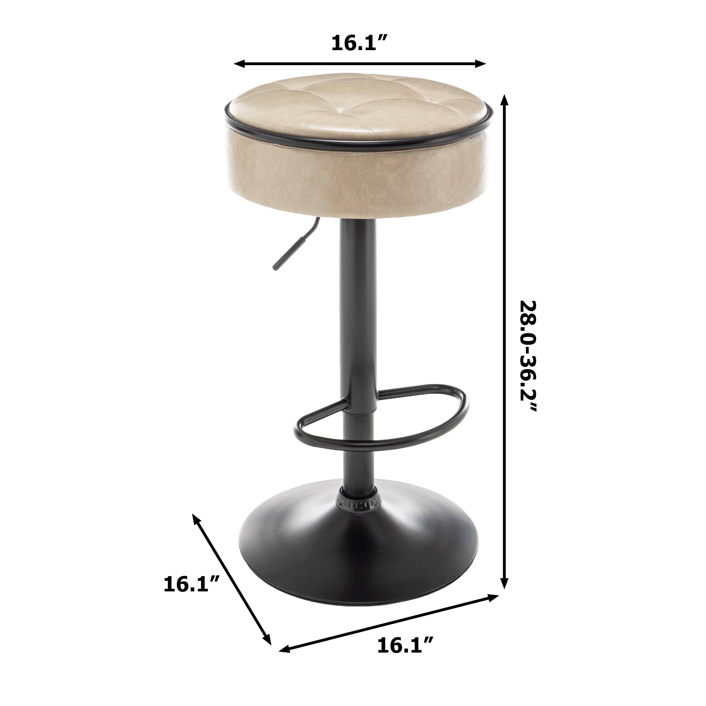 Orange County Decor - Wholesale Stool - Round Storage Bar Stool Set Of 2, Khaki Faux Leather Height Adjustable Barstool, 360 Counter Height Swivel Stool, Armless Bar Chair With Metal Frame For Kitchen Counter Dining Living Room Khaki Set40