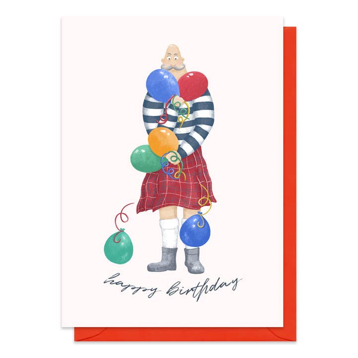 Neon Magpie - Wholesale Birthday Card - Balloons and Kilt Card