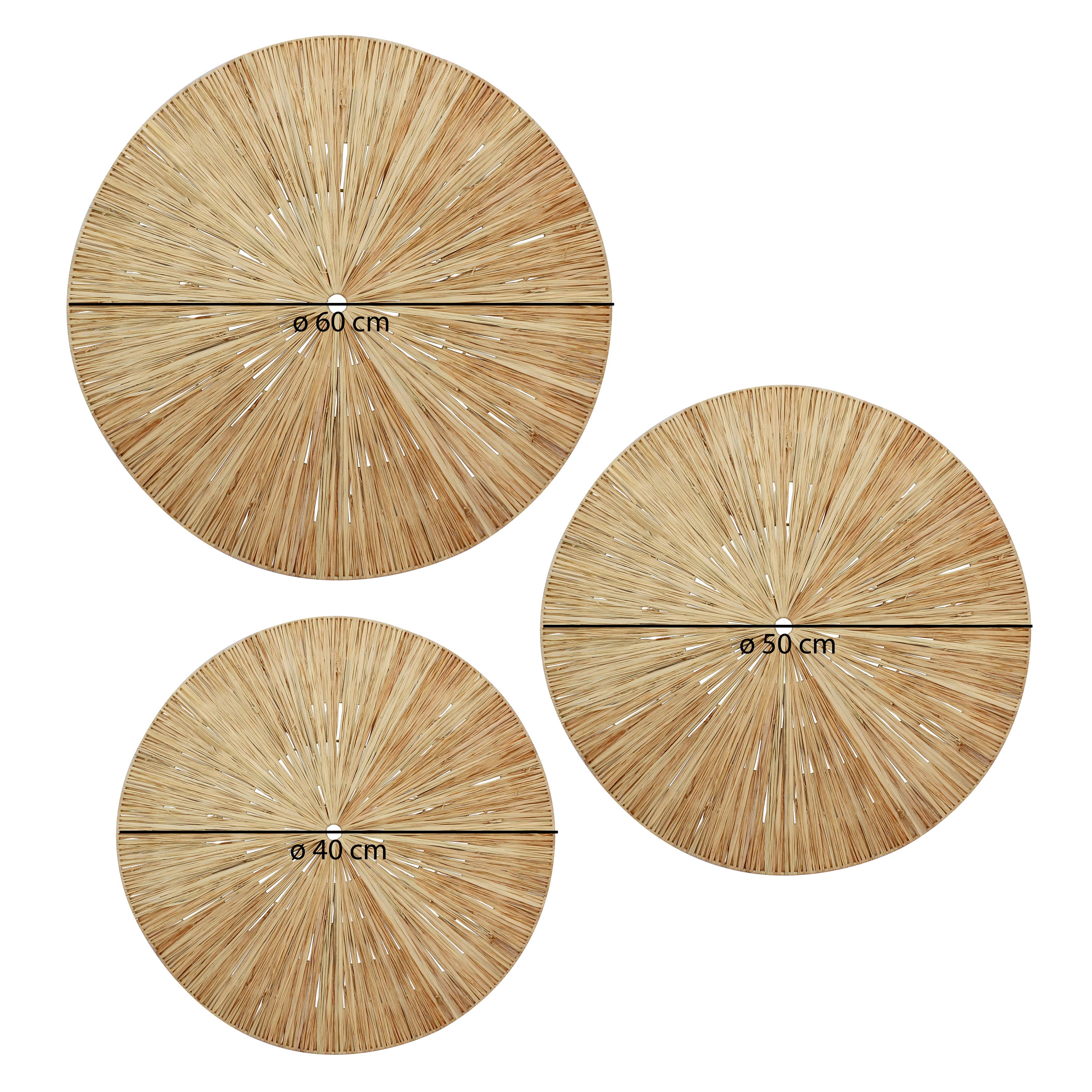 Now's Home - Wholesale Wall Accent - SET 3 WALL DECORATIONS IN NATURAL RAFFIA D60/50/40CM MIRI3