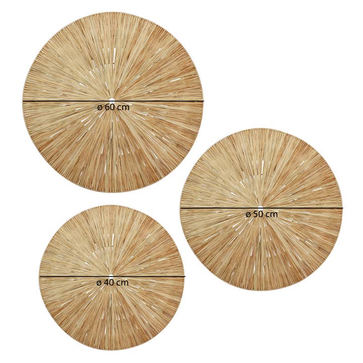 Now's Home - Wholesale Wall Accent - SET 3 WALL DECORATIONS IN NATURAL RAFFIA D60/50/40CM MIRI3