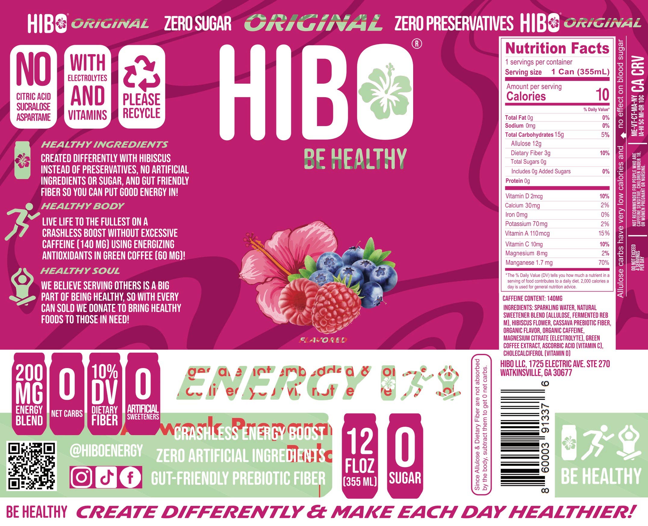 HIBO Healthy Energy - Wholesale Sports/Energy Drink - All-Natural Zero Sugar Energy Drink HIBO ORIGINAL (Berry)1