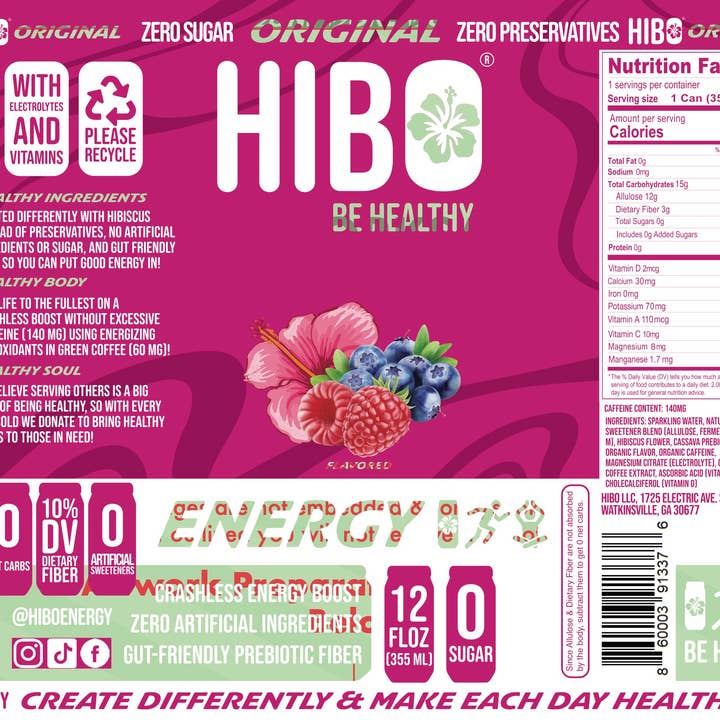 HIBO Healthy Energy - Wholesale Sport- en energiedrank - Natuurlijke suikervrije energiedrank HIBO ORIGINAL (bessen)1