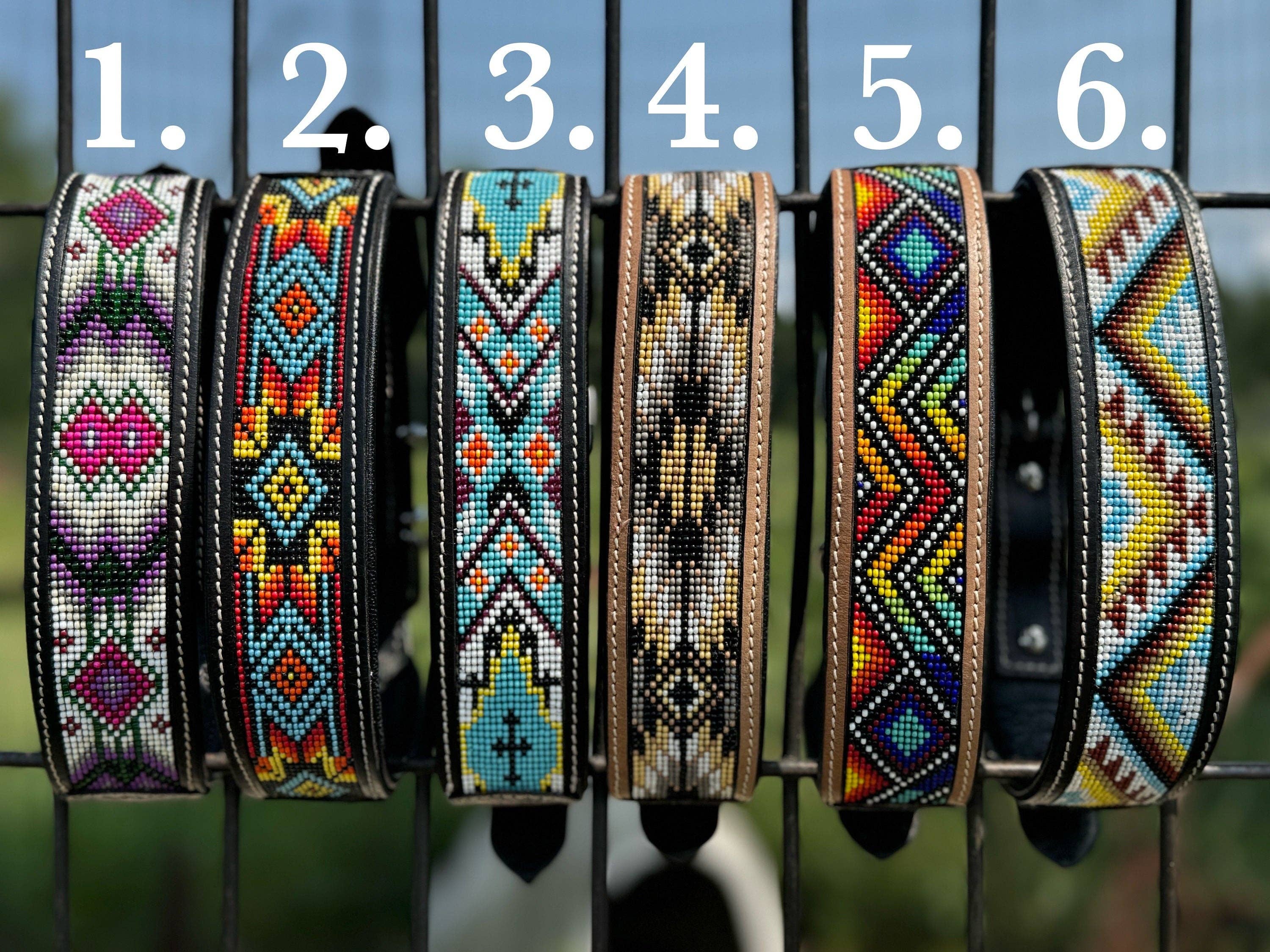 Double B Wild Rags - Wholesale Pet Collar - Dog - Western leather dog collar tooled and seed bead details by Double B Wild Rags3