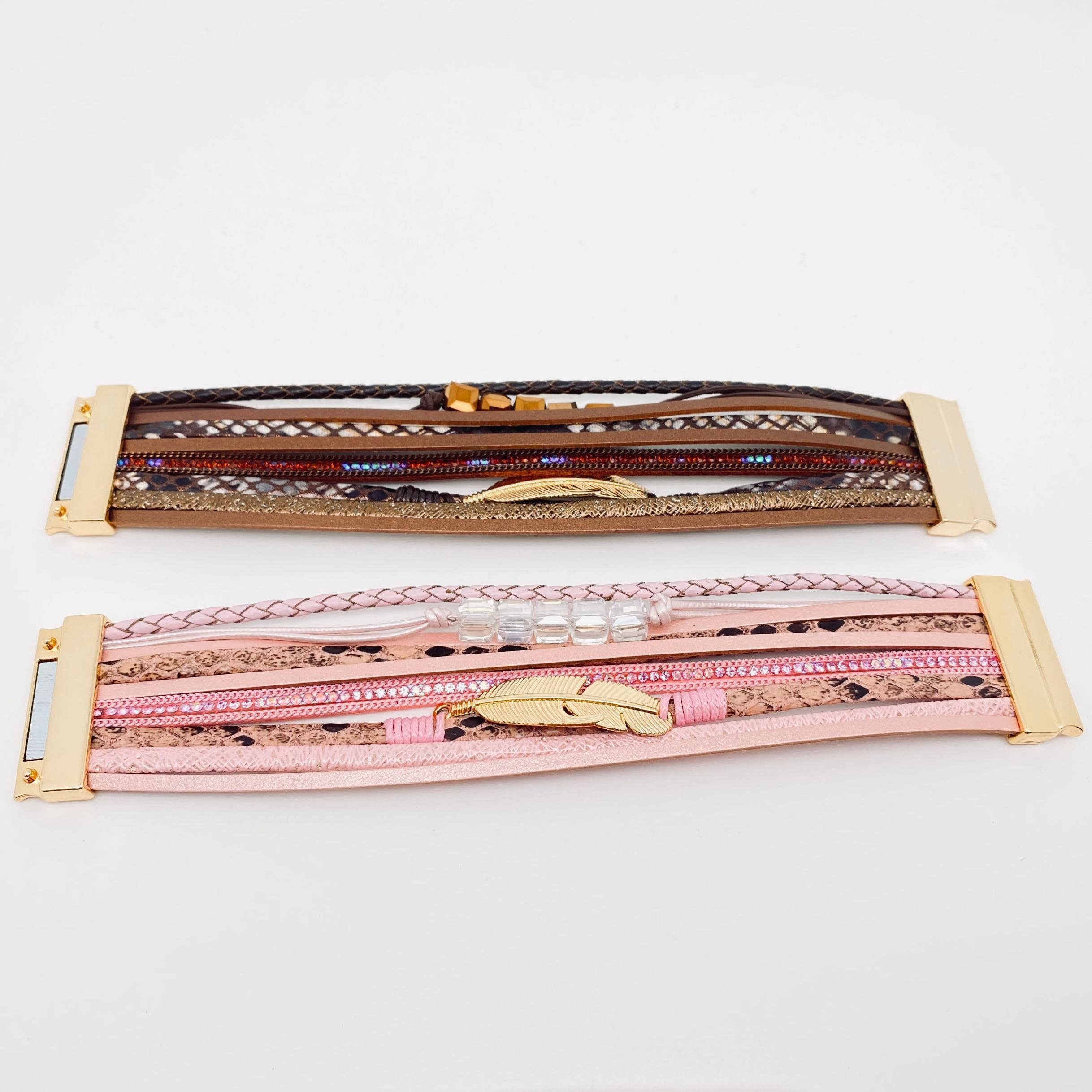 Mio Queena - Wholesale Jewelry Set - BOHO Beaded Leather Bracelet Feather Pendant - BJ/LB6