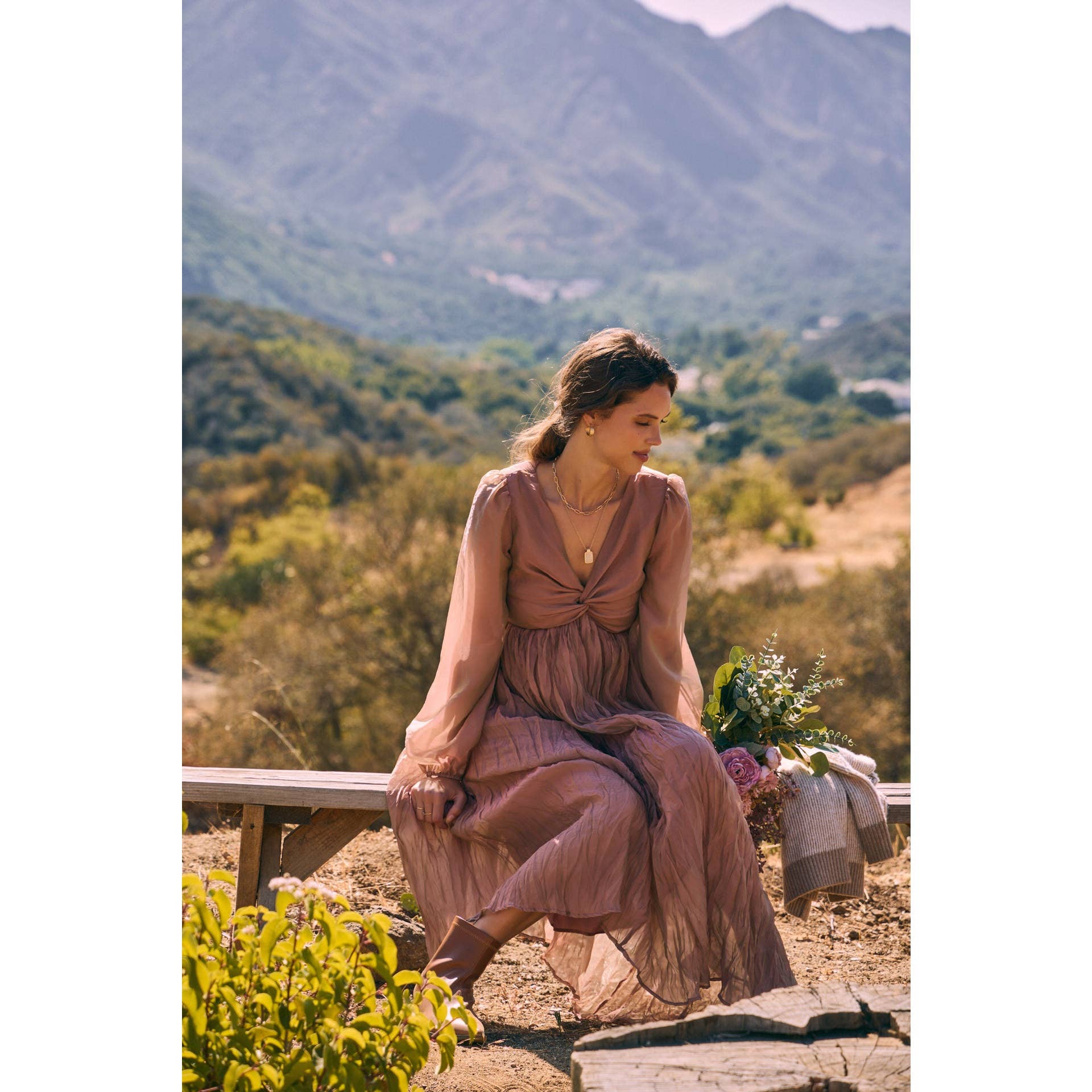 KEEP IT DREAMY IRIDESCENT MAUVE TWISTED BUST MAXI DRESS for wholesale on Faire8