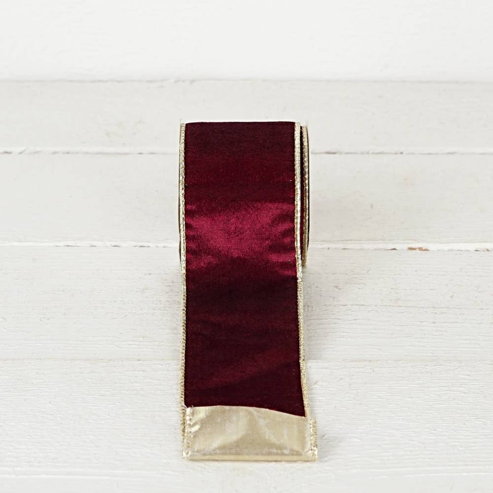 Impressive Enterprises, Inc. - Wholesale Ribbon - Gift Wrapping - R32941-Wired Ribbon-Burgundy Velvet w. Gold back (2.5inW)2