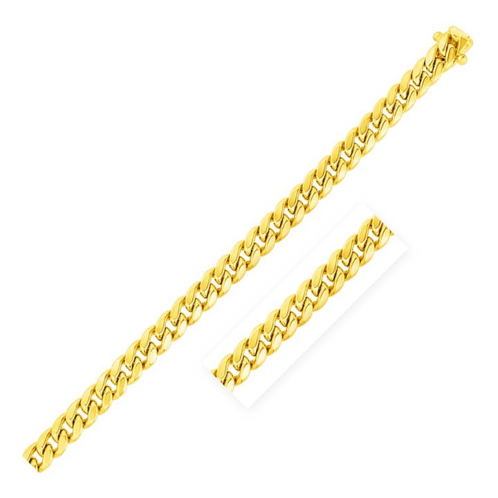 Chaîne Miami Cuban semi-solide en or jaune 14k (6,60 mm) pour la vente par RubyAnn Jewelry