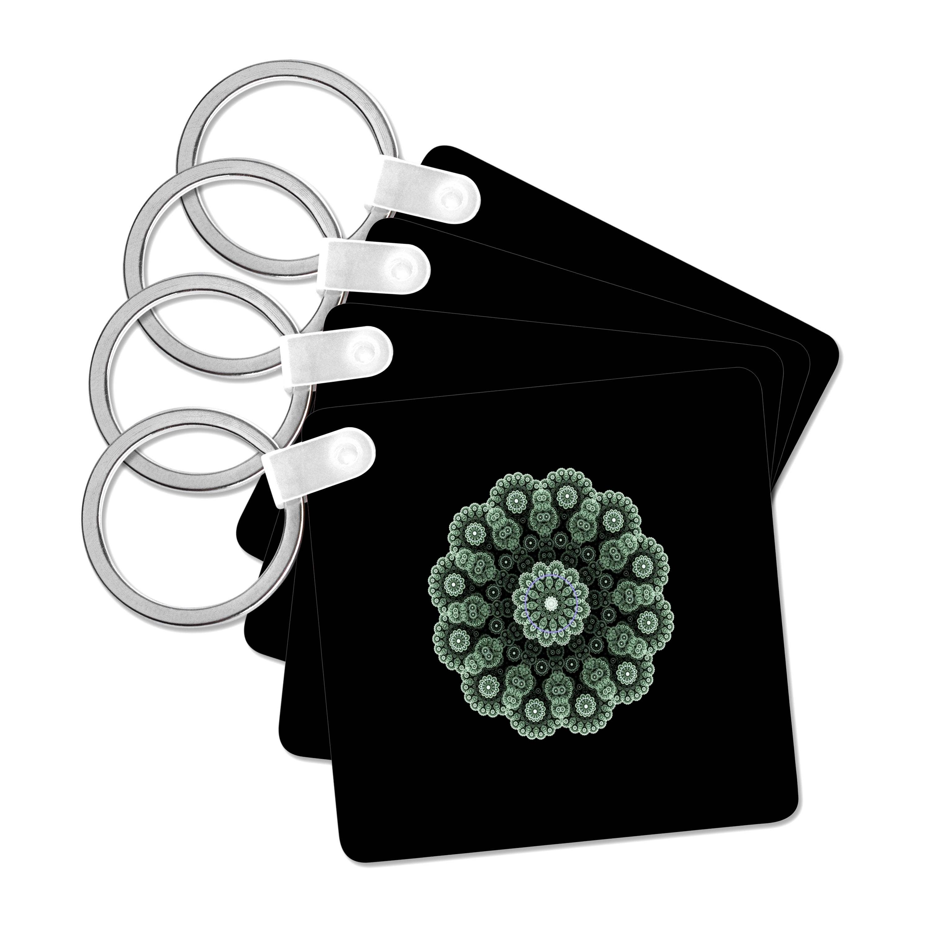 3dRose - Wholesale Keychain - Unisex - 3dRose, Image of Fractal Green Mandela On Black, Key Chain0