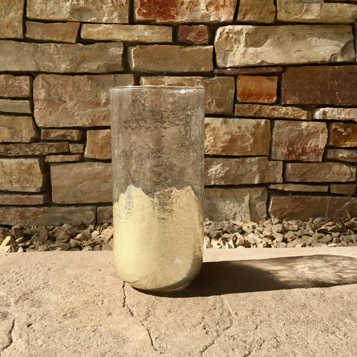 India Handicrafts Inc - Wholesale Hurricane Candle - Gold Foil Dipped Tall & Round Glass Hurricane