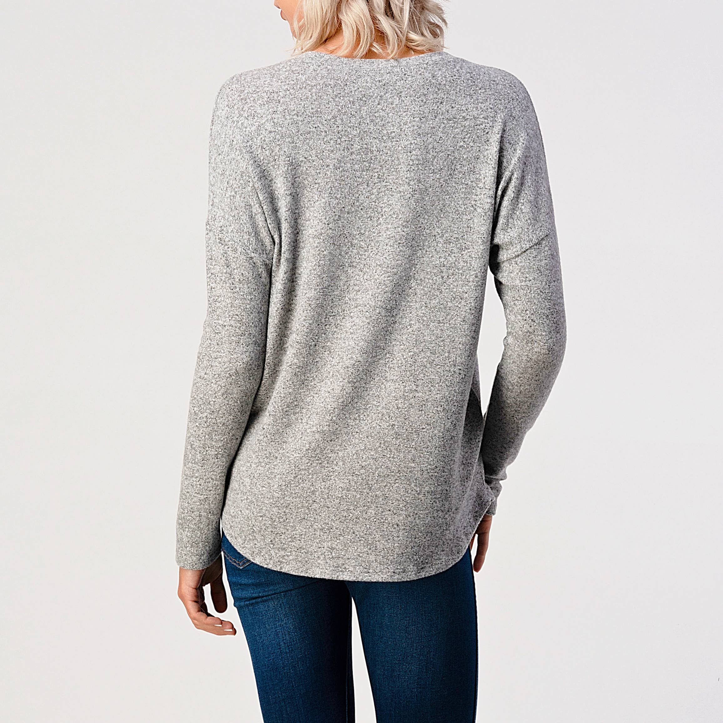 Heimious - Wholesale Knit Top - Women's - Long Sleeve V-neck Brushed Knit Top, 273832