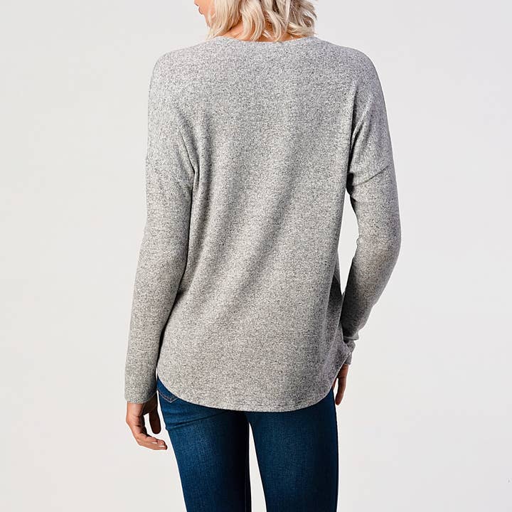 Heimious – Engroshandel Strikket top - Dame – Langærmet V-hals børstet strik top, 273832