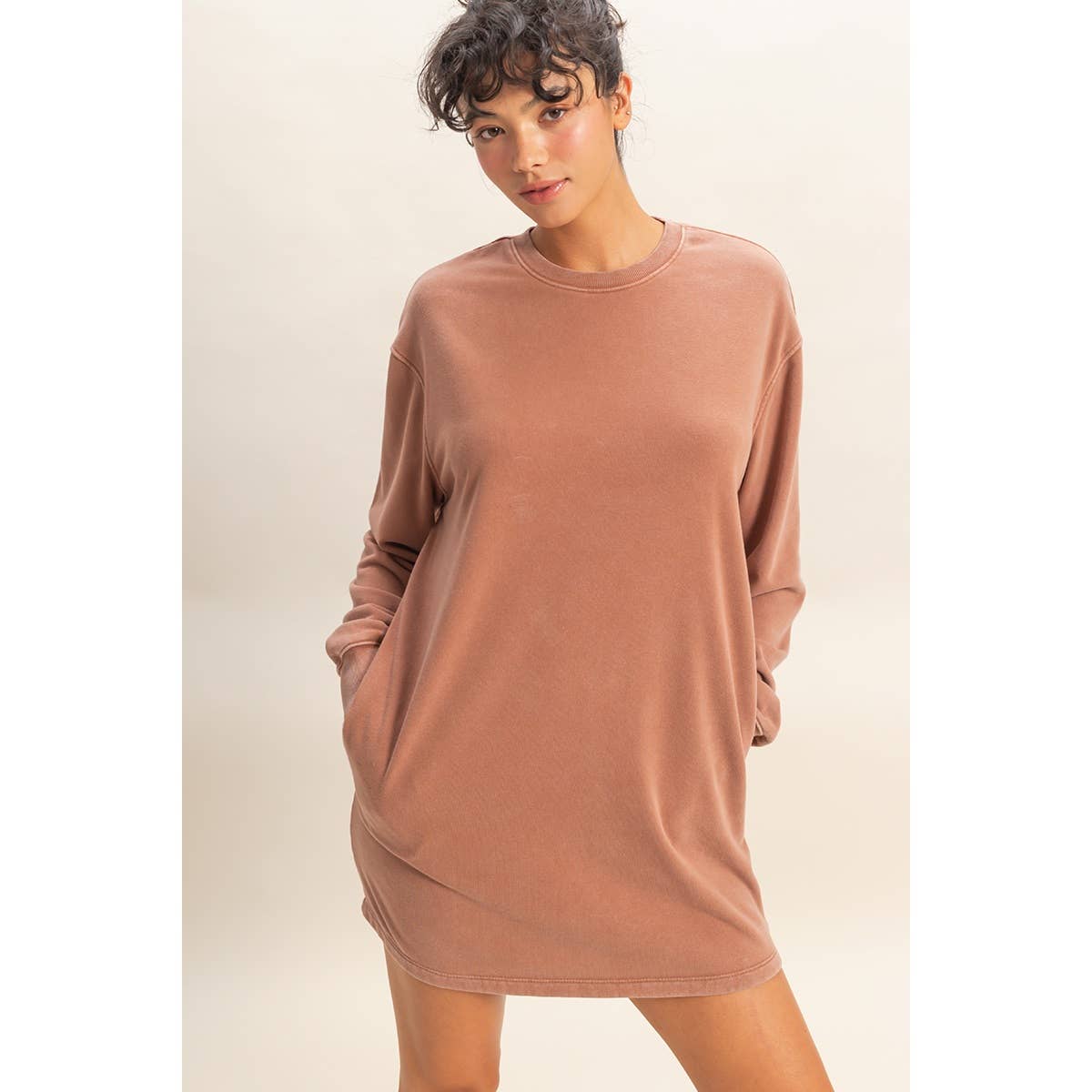 Double Zero - Venta al por mayor Vestido - Mujer - Vestido sudadera mini de gran tamaño lavado mineral43