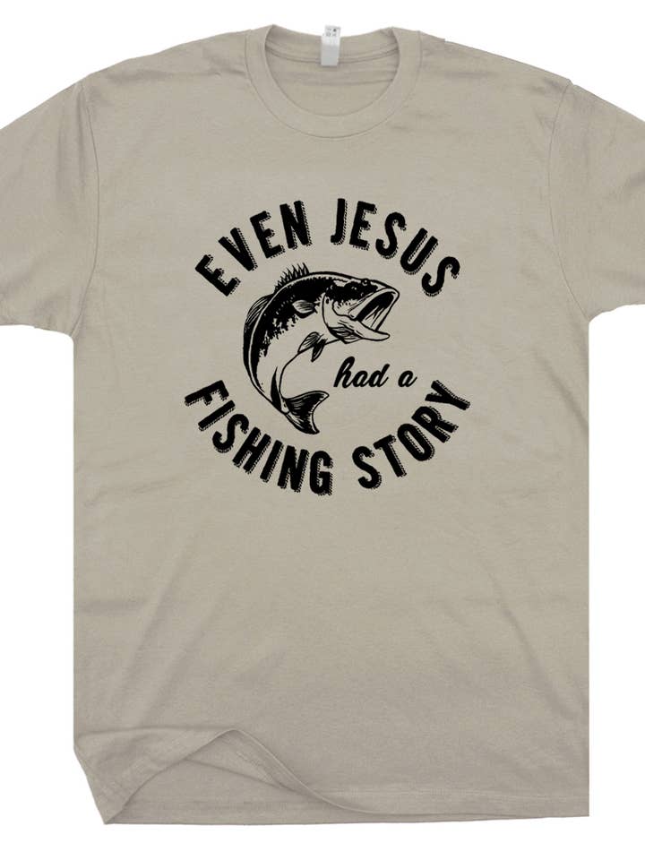 Shirtmandude Co - Wholesale Screen Printed T-Shirt - Unisex - Jesus Fishing Story Shirt Cool Christian Religious Theme Tee