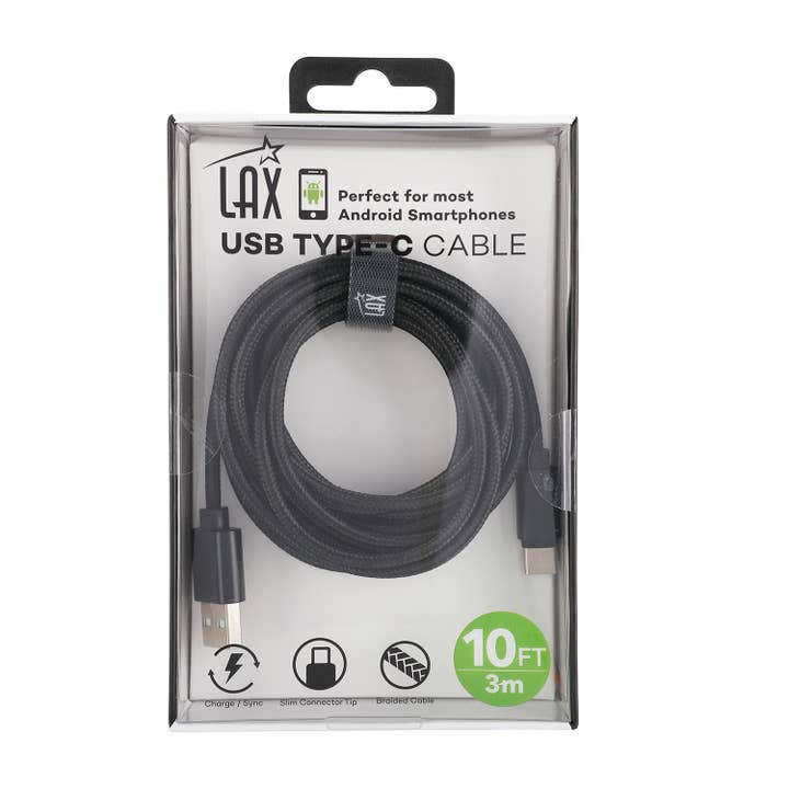 LAX Gadgets - Wholesale Charging Cable - LAX Gadgets USB C Cable - Nylon Braided USB-C Retail Pack12