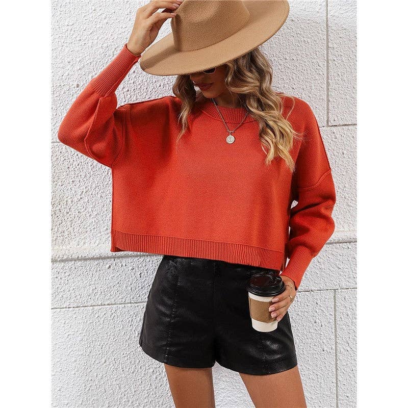 OceanusSwim - Wholesale Knit Sweater - Women's - Solid Color Crewneck Long Sleeves Short Pullover Casual Loose Sweater8