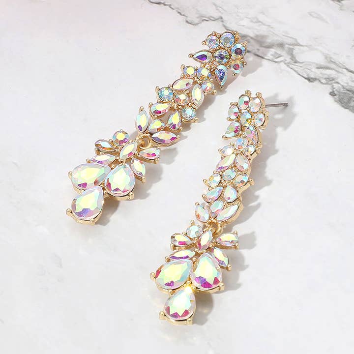 Teardrop Marquise Stone Cluster Long Drop Evening Earrings for wholesale by Sensibling Corp.