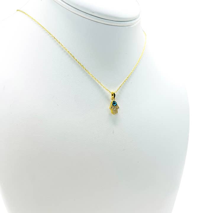 Loli - Vendita all'ingrosso Collana con ciondolo/pendaglio - Collana Hamsa Mini Evil Eye in argento sterling 9254