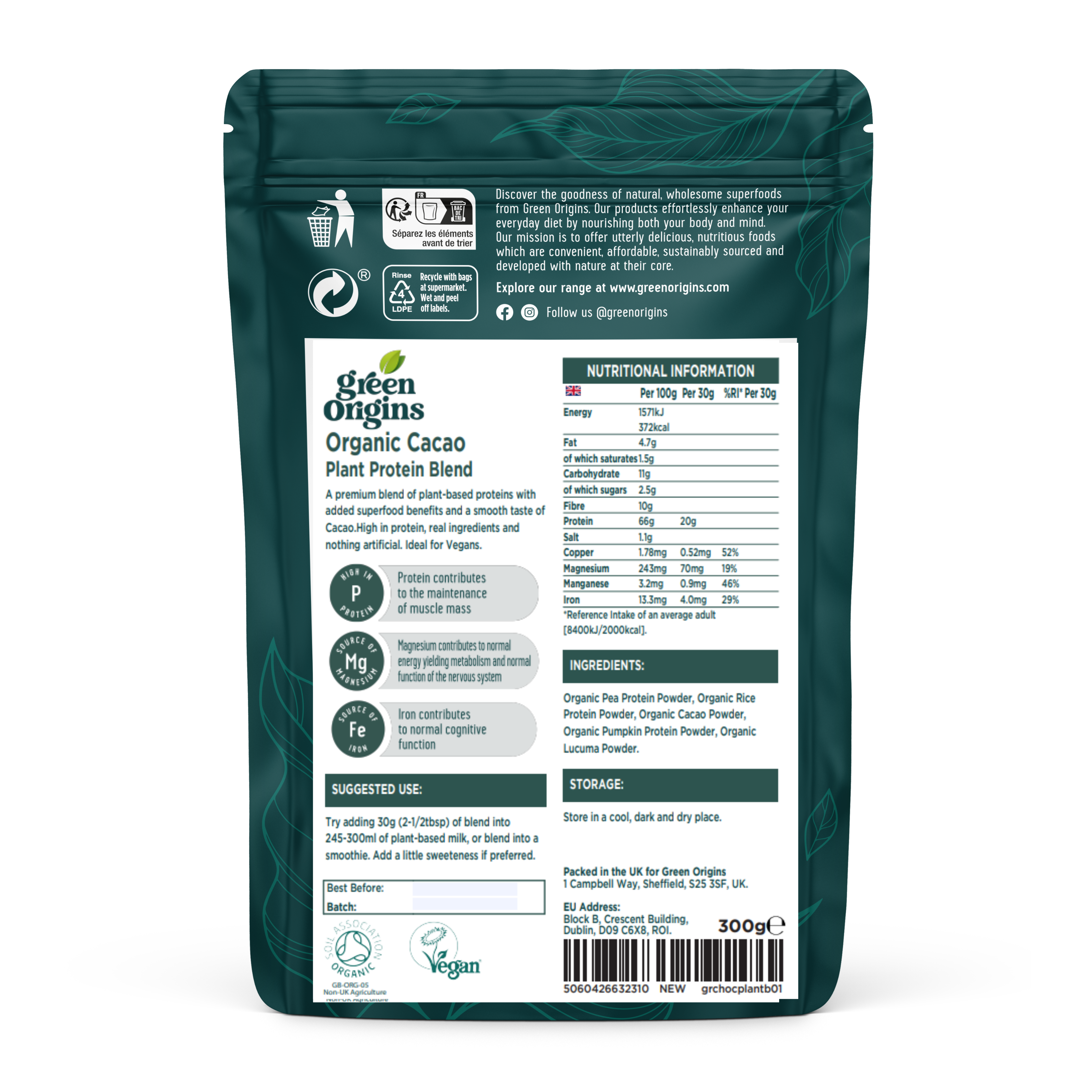 Brand Organic - Vendita all'ingrosso Proteine/superfood in polvere - Green Origins Proteine di Cacao in Polvere 300g Biologico3