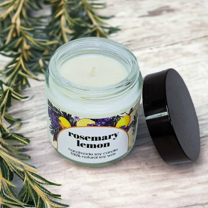 Natural Rosemary Lemon Scented Soy Candle for wholesale by EthnicNatur