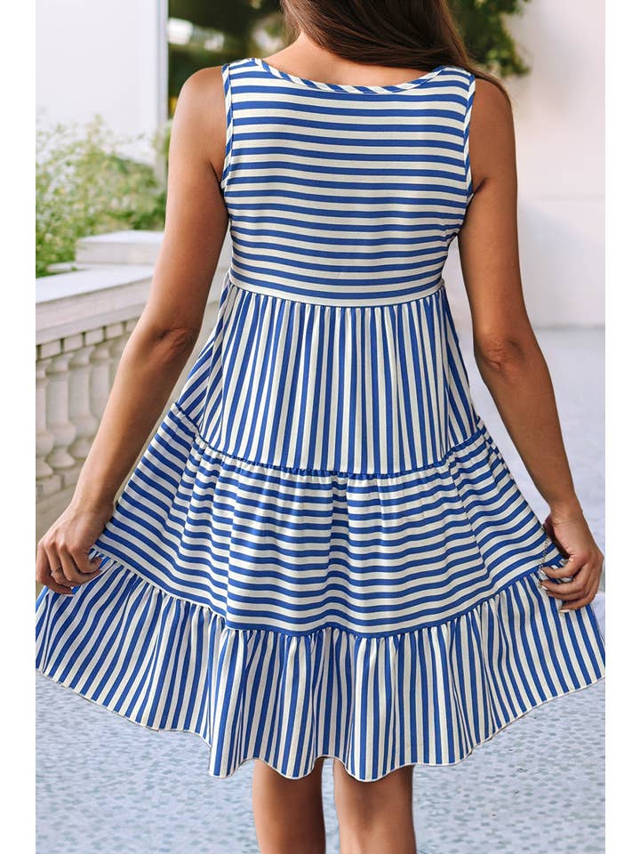 Little Daisy Closet - Wholesale Dress - Women's - LDC Stripe U Neck Sleeveless Loose Fit Mini Dress