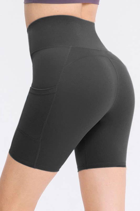 Color 5 - Wholesale Athletic Shorts - Women's - Solid color premium yoga biker shorts with side pockets2
