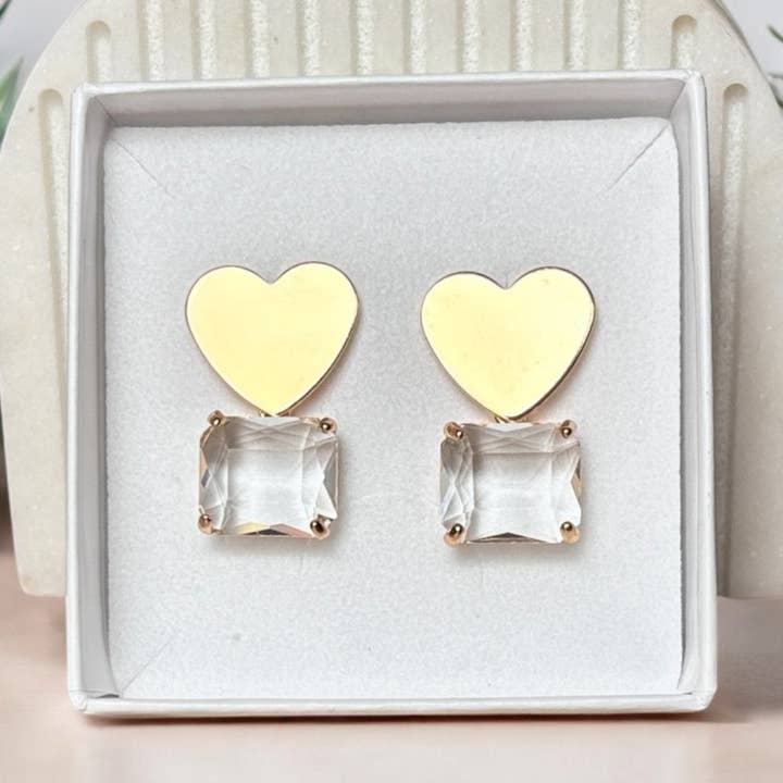 LOVELLE - Hartvormige oorbellen goud en glas voor wholesale door DUESTELLE ITALIA