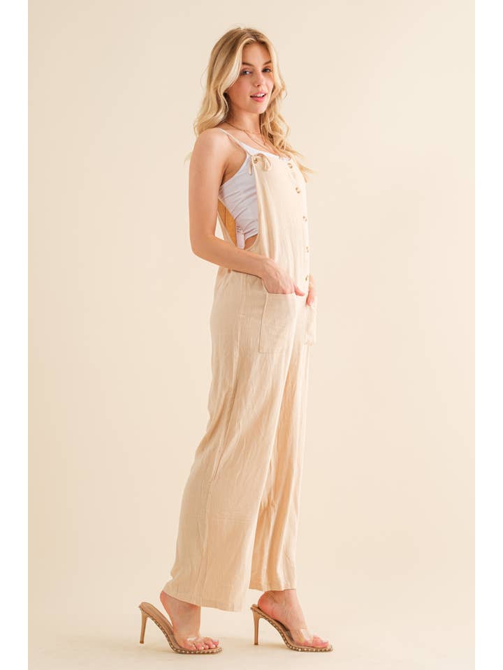 Blue B - Wholesale Jumpsuit - Women's - 32648R -Linen Feel Woven Tie Strap Button Up Pocket Jumpsuit11