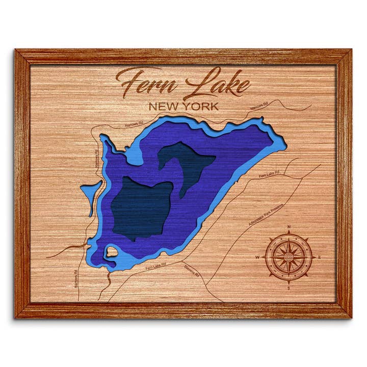 Carte de profondeur de Fern Lake, NY - Décoration murale et maison unique pour la vente par Premier Gifts and More