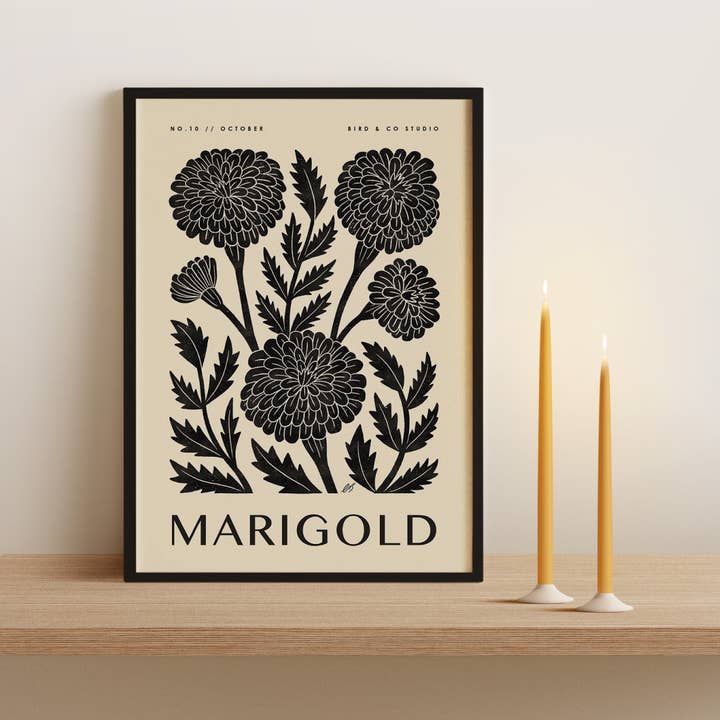 Bird & Co Studio - Wholesale Art Print - October Marigold | Botanical Birth Flower Art Print