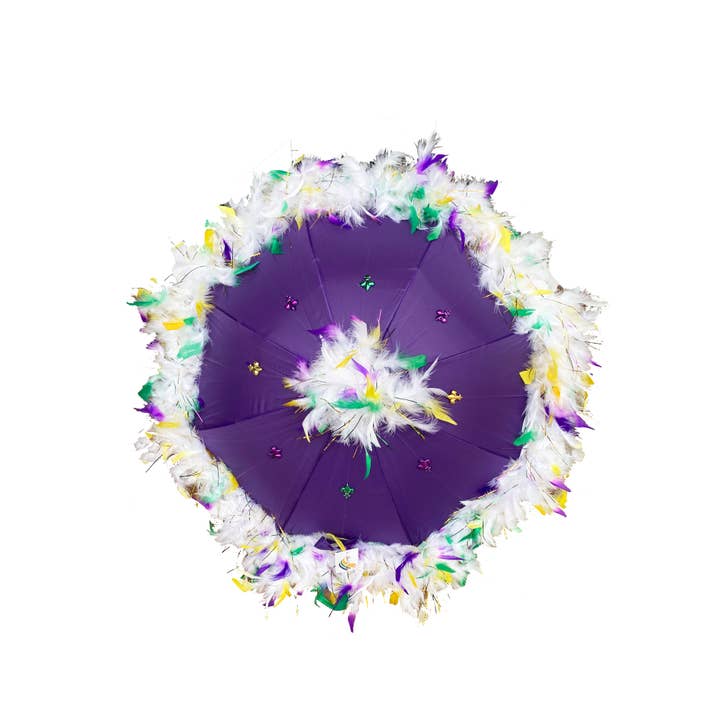 Mardi Gras Creations – wholesale Umbrella – Women's – Mardi Gras Feathered Parasol - White Feathers1