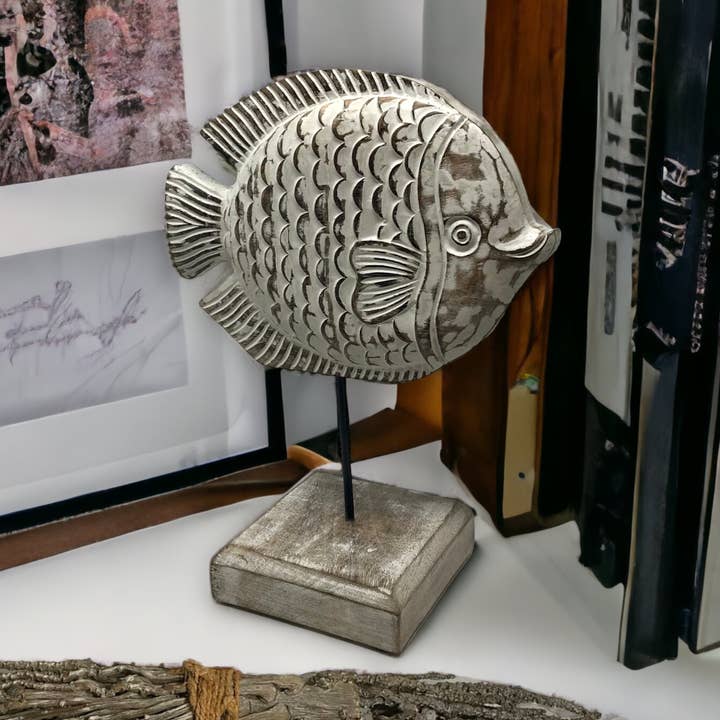 "Fish Tales" Angela Angelfish Hand-Carved Wood Sculpture for wholesale by Wilco Home