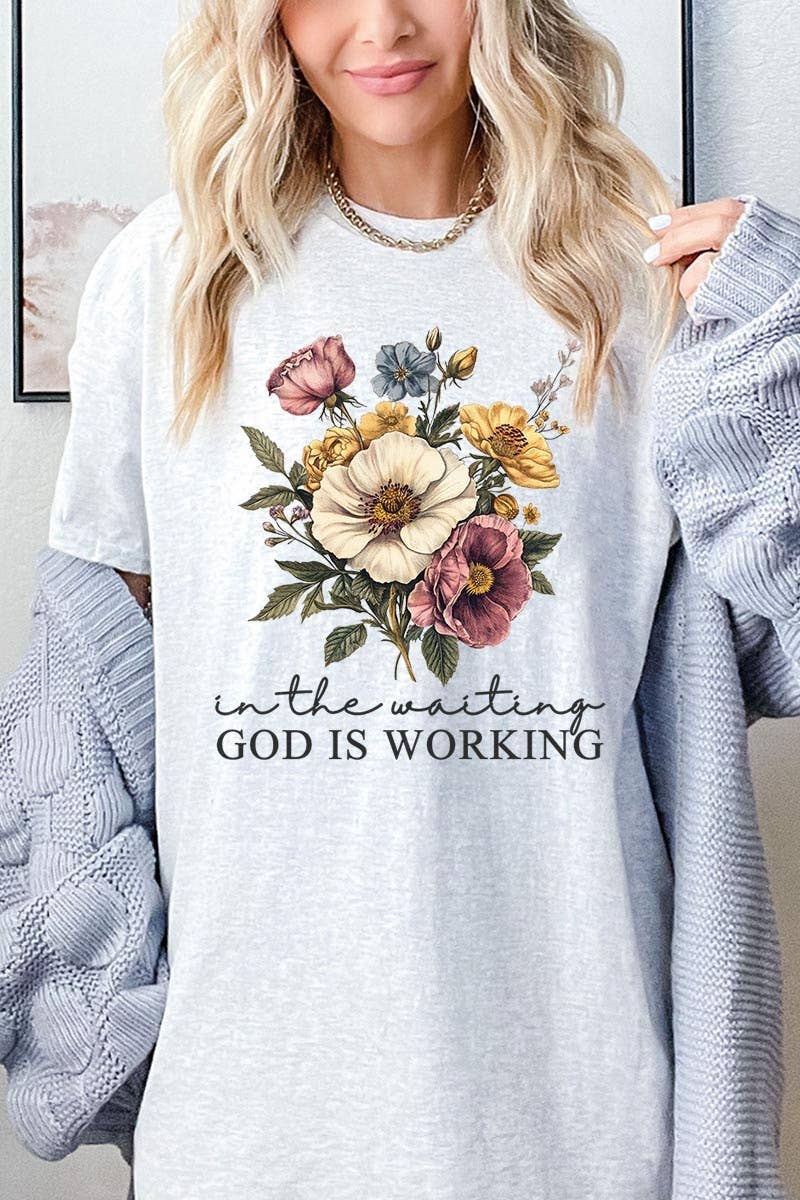 COLORBEAR - Wholesale T-Shirt (Graphic) - Unisex - God is Working Vintage Floral Heavy Cotton Tee1