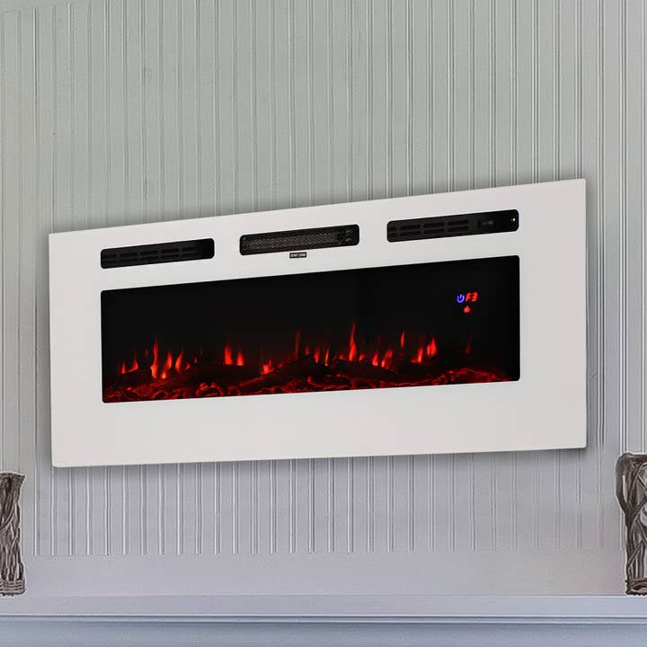 Sunnydaze Decor - Wholesale Fireplace Screen - 50 in Sophisticated Hearth Indoor Electric Fireplace - White0