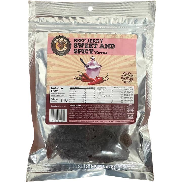 Cow Crack Sweet and Spicy Beef Jerky 3 oz for wholesale by Cow Crack Wholesale