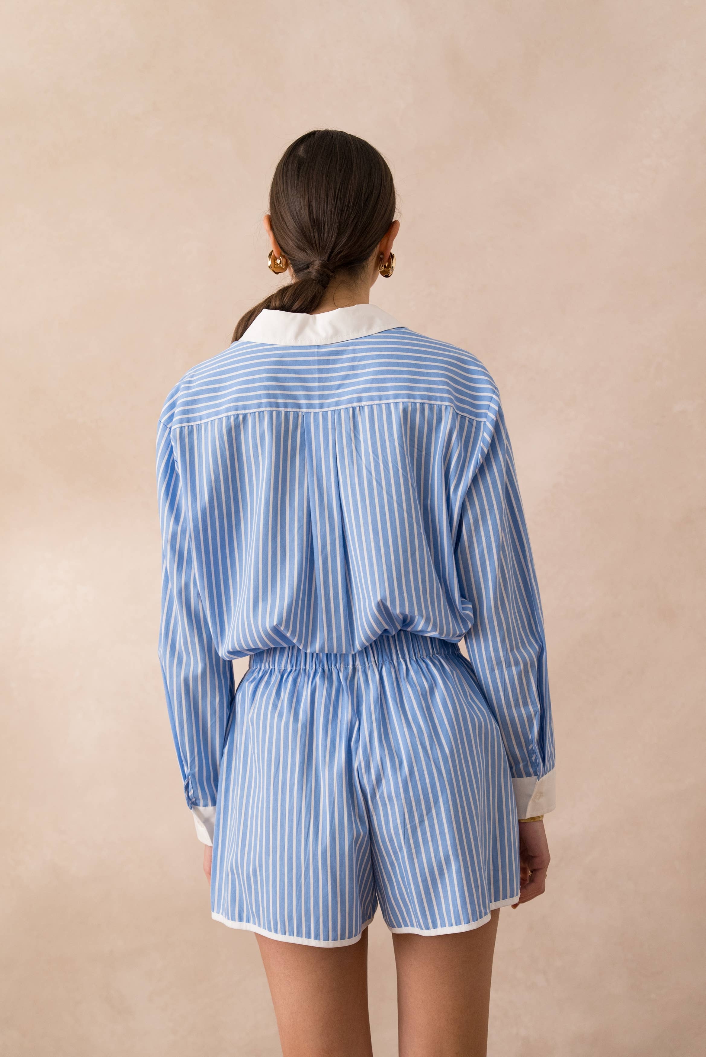 Attentif Paris - Wholesale Button Down Shirt - Women's - Striped cotton shirt with white collar and sleeves14