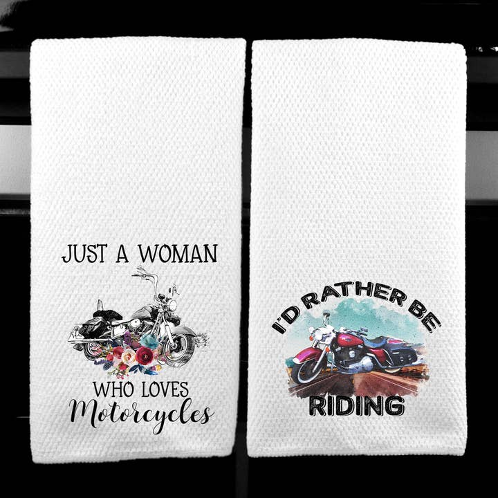 Dasha Alexander - Wholesale Tea Towel - Motorcycle Set of 2 Waffle Weave Microfiber Kitchen Towel