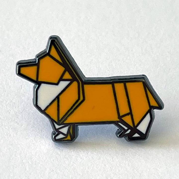 ORIGAMI CORGI ENAMEL PIN for wholesale by Three Corgis