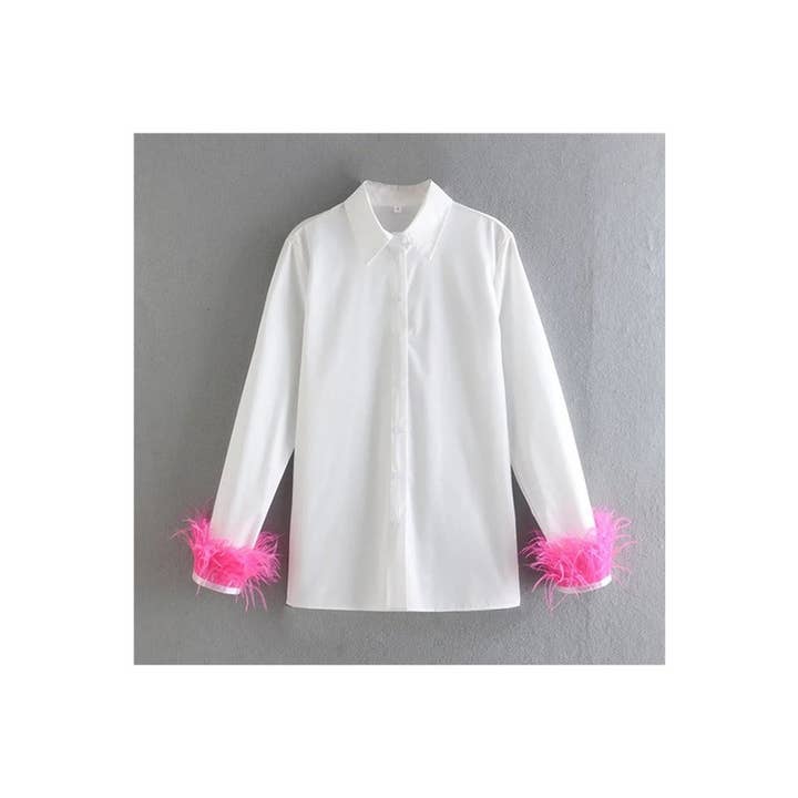 Paperdoll - Wholesale Button Down Shirt - Women's - Woman Long Sleeve Feather Top 5