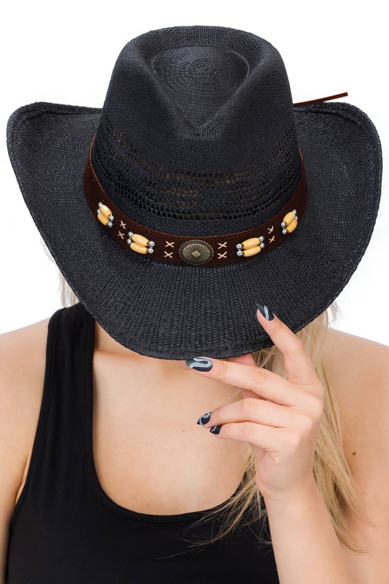 Cap Zone - Wholesale Cowboy Hat - Women's - Navajo Concho Beaded Belt Straw Cowboy Hat2