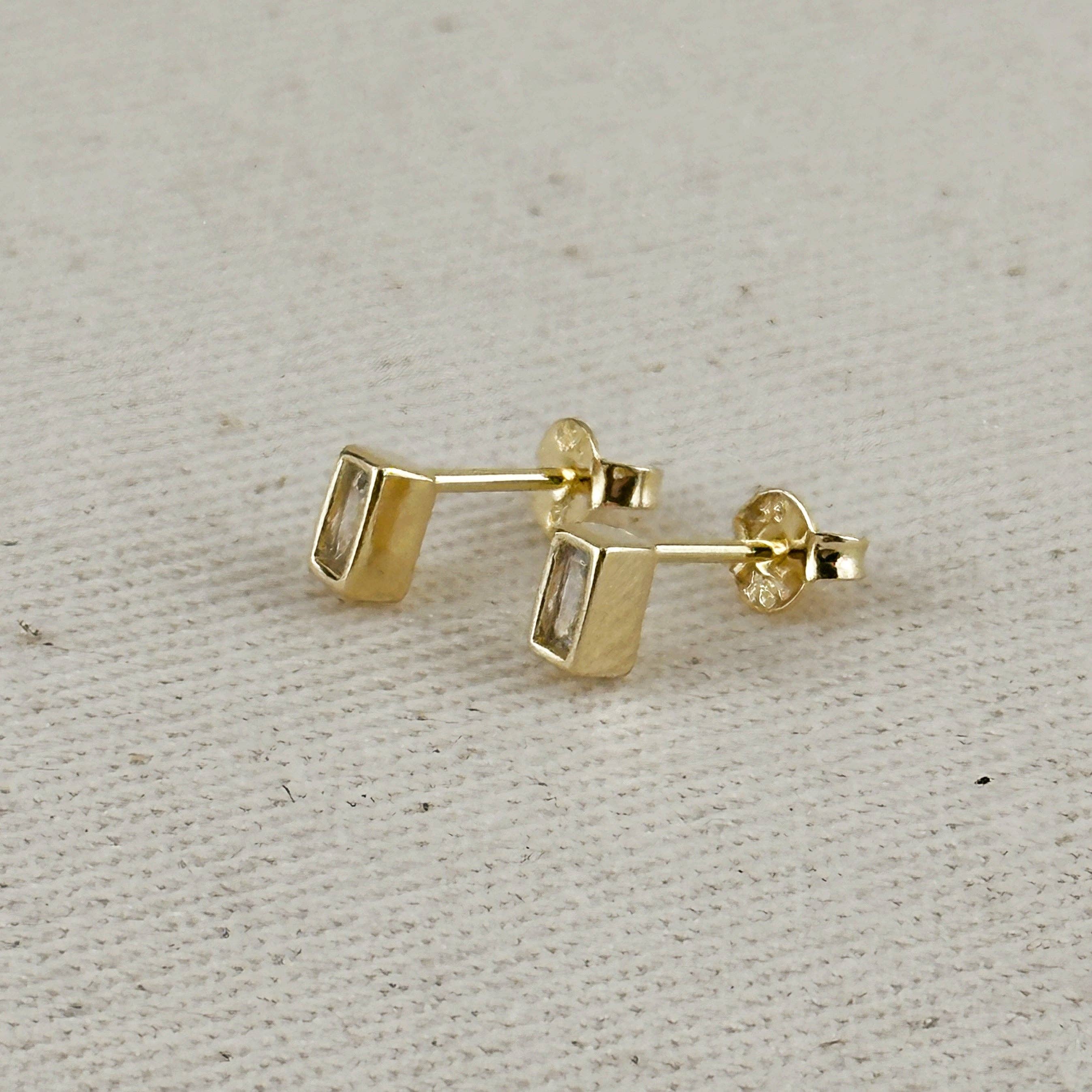 GoldFi - Wholesale Stud/Post Earrings - 18k Gold Filled Mini Bezel Baguette Stud Earrings2