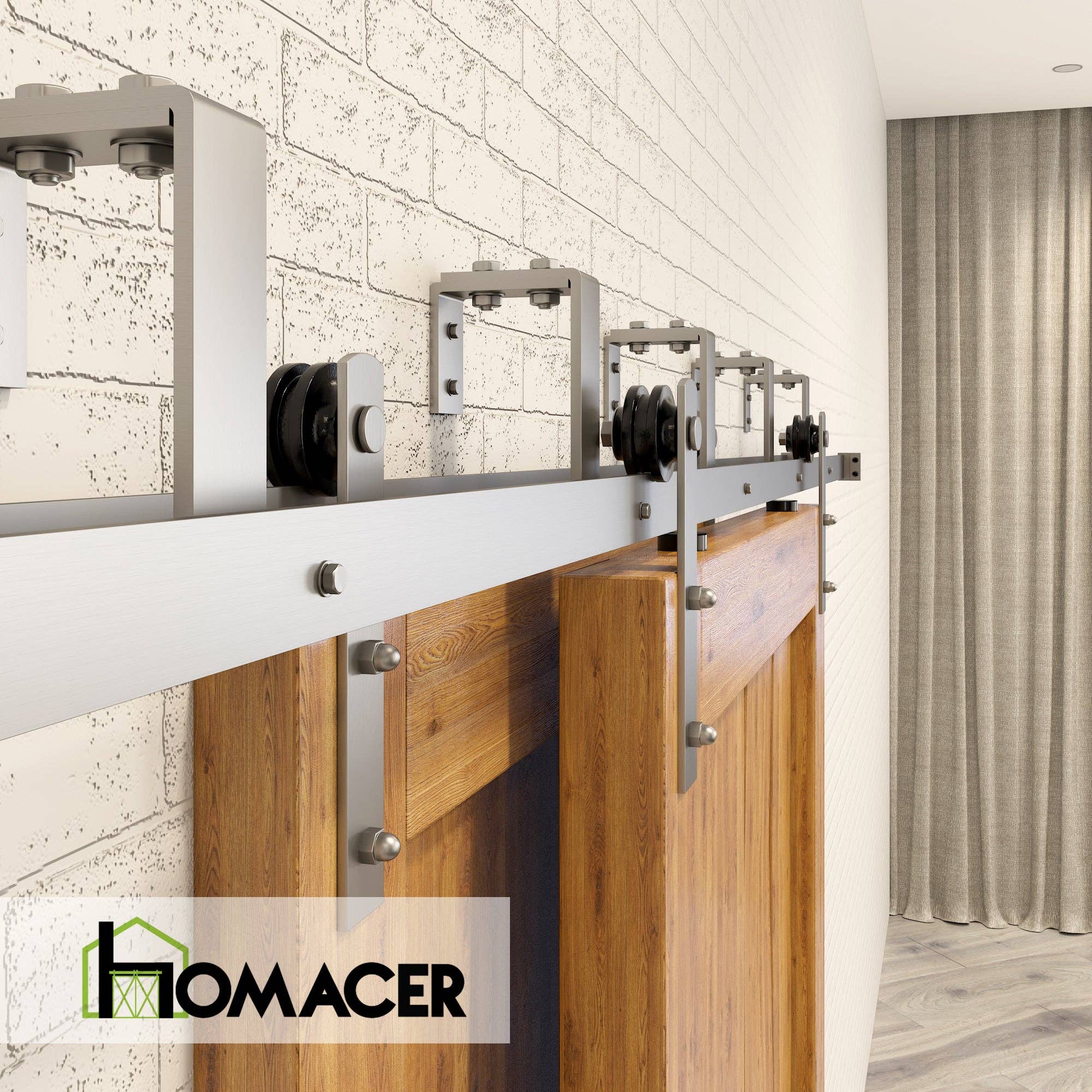 Homacer INC - Wholesale Knob/Pull - Double Track U-Shape Bypass Sliding Barn Door Hardware Kit - Straight Design Roller5