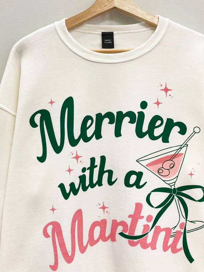 White Merry Martini Christmas Sweatshirt for wholesale on Faire