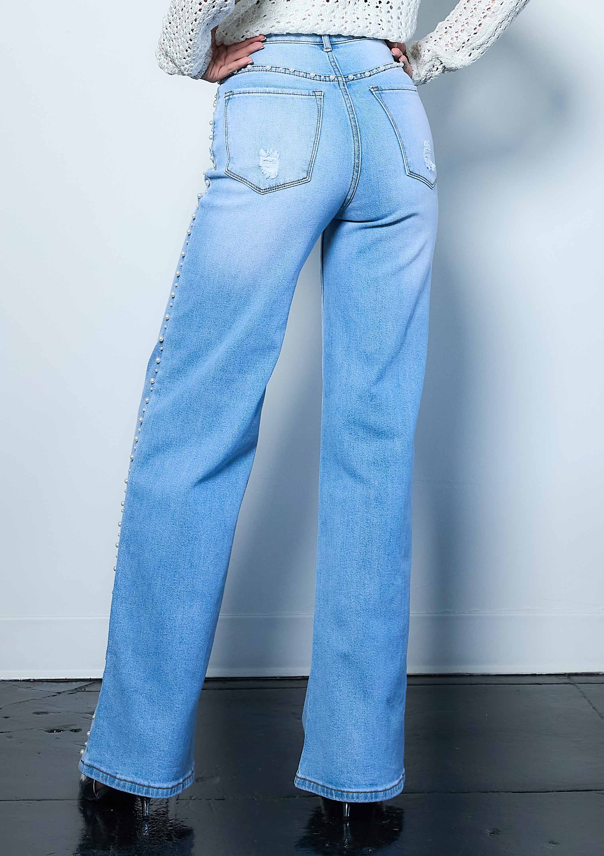 Light Stone Pearl High-Rise Wide Leg Jeans for wholesale on Faire2
