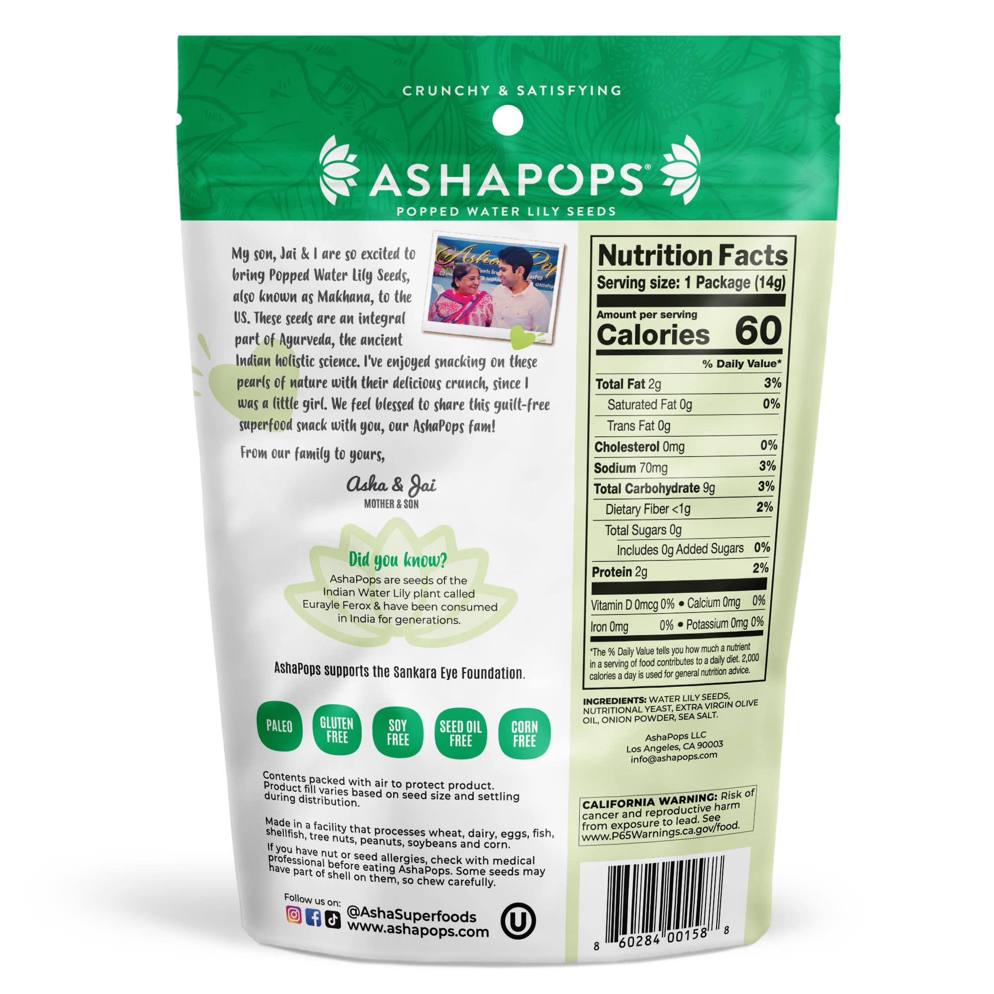AshaPops - Wholesale Puffed Snack - 0.5oz Vegan Cheese - AshaPops Popped Water Lily Seeds1
