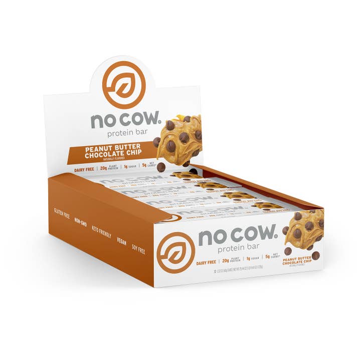 No Cow - Wholesale Snack Bar - No Cow Protein Bars, Peanut Butter Chocolate Chip, 12 Pack