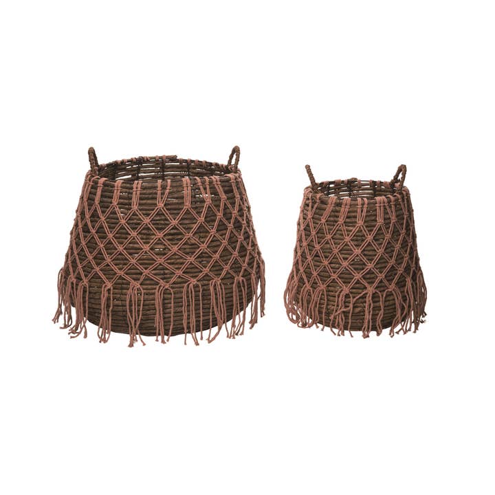 CLOSEOUT! VIP Glass Natural Seagrass Basket Tassels Set 2 for wholesale by VIP Home & Garden