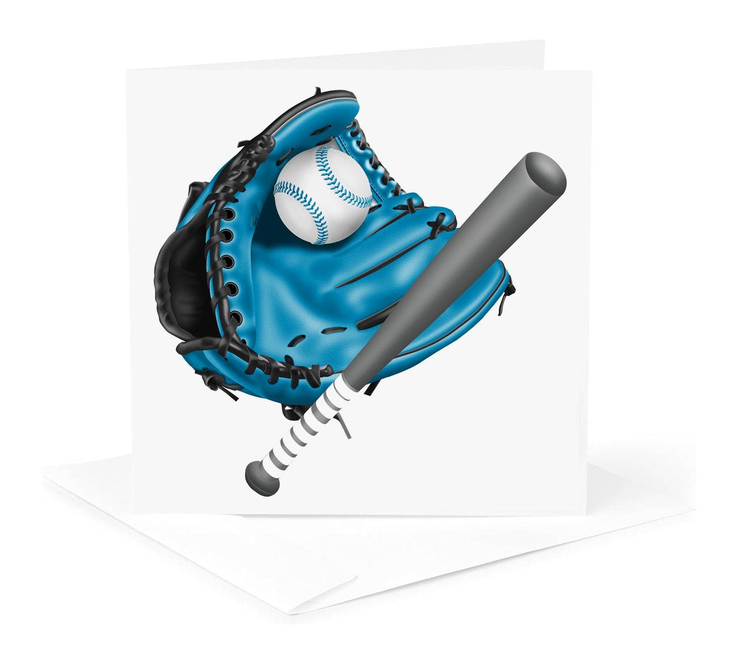 3dRose - Wholesale Everyday Greeting Card - 3dRose, Blue Baseball Mitt, Baseball, and Baseball Bat Illustration, Greeting Card0