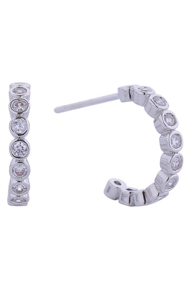 Hana - Wholesale Hoop Earrings - 14K Link Round CZ Hoop Post Earring4