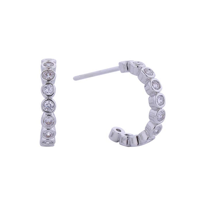 Hana - Wholesale Hoop Earrings - 14K Link Round CZ Hoop Post Earring4